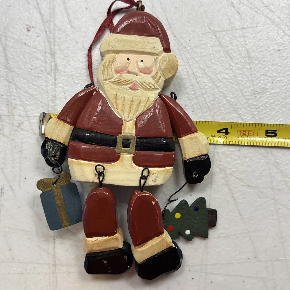 VTG Set Of 3‎ Wooden Ornaments Santa Hanger Articulated Star Santa Moon